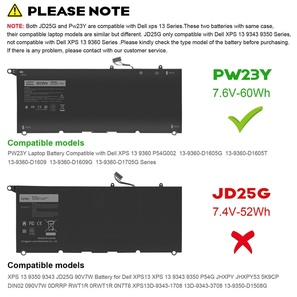 DELL XPS 13 9360 - PW23Y Genuine Original  Laptop Notebook Battery